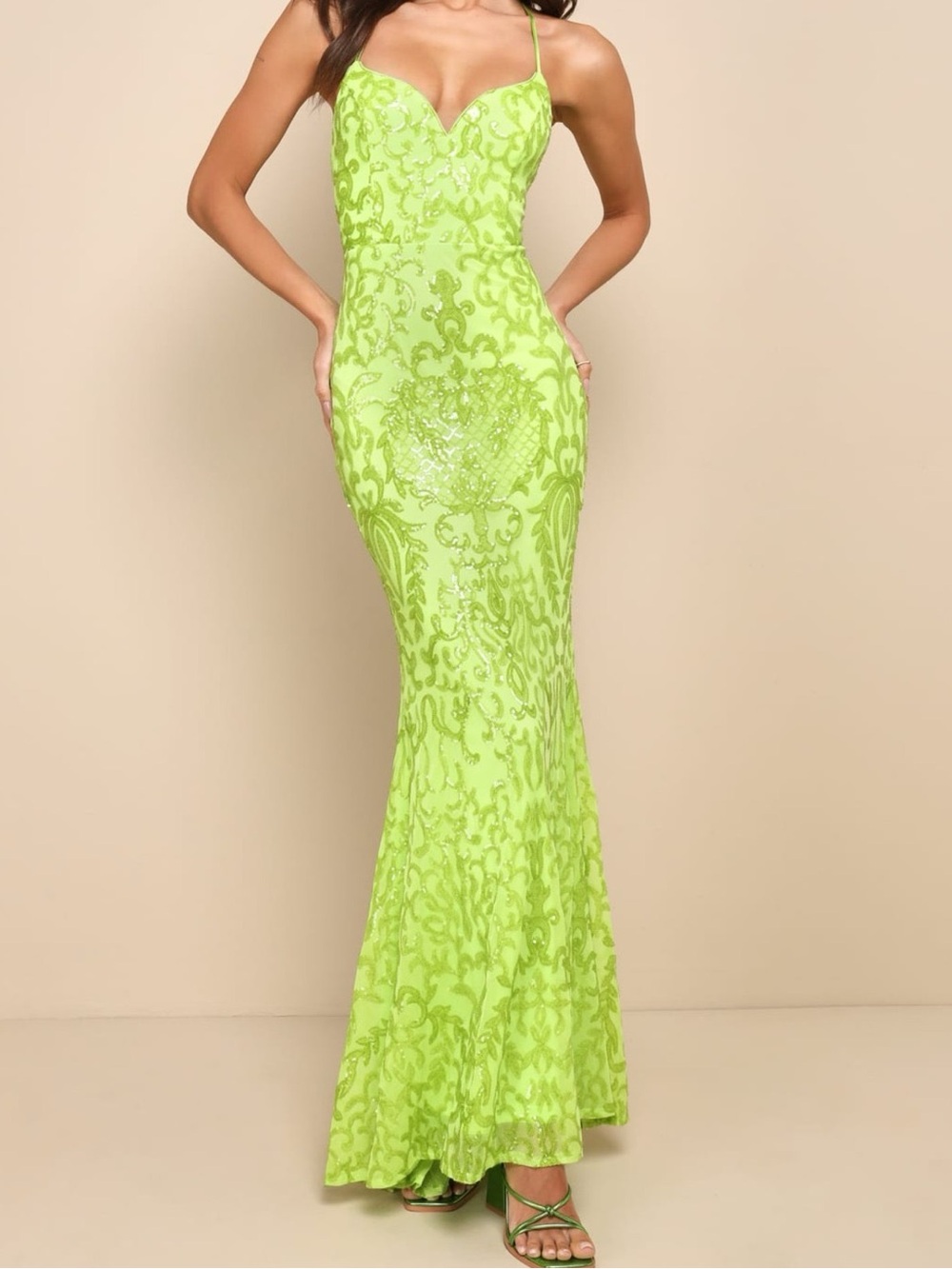 Neon Lime Sequin Mermaid Gown